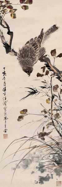 汪溶 丁亥（1947年）作 花鸟 立轴